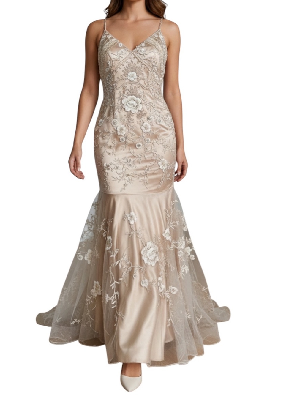 Sue Wong Nocturne 2 piece Vintage Embroidered Floral Satin Mermaid Gown 12